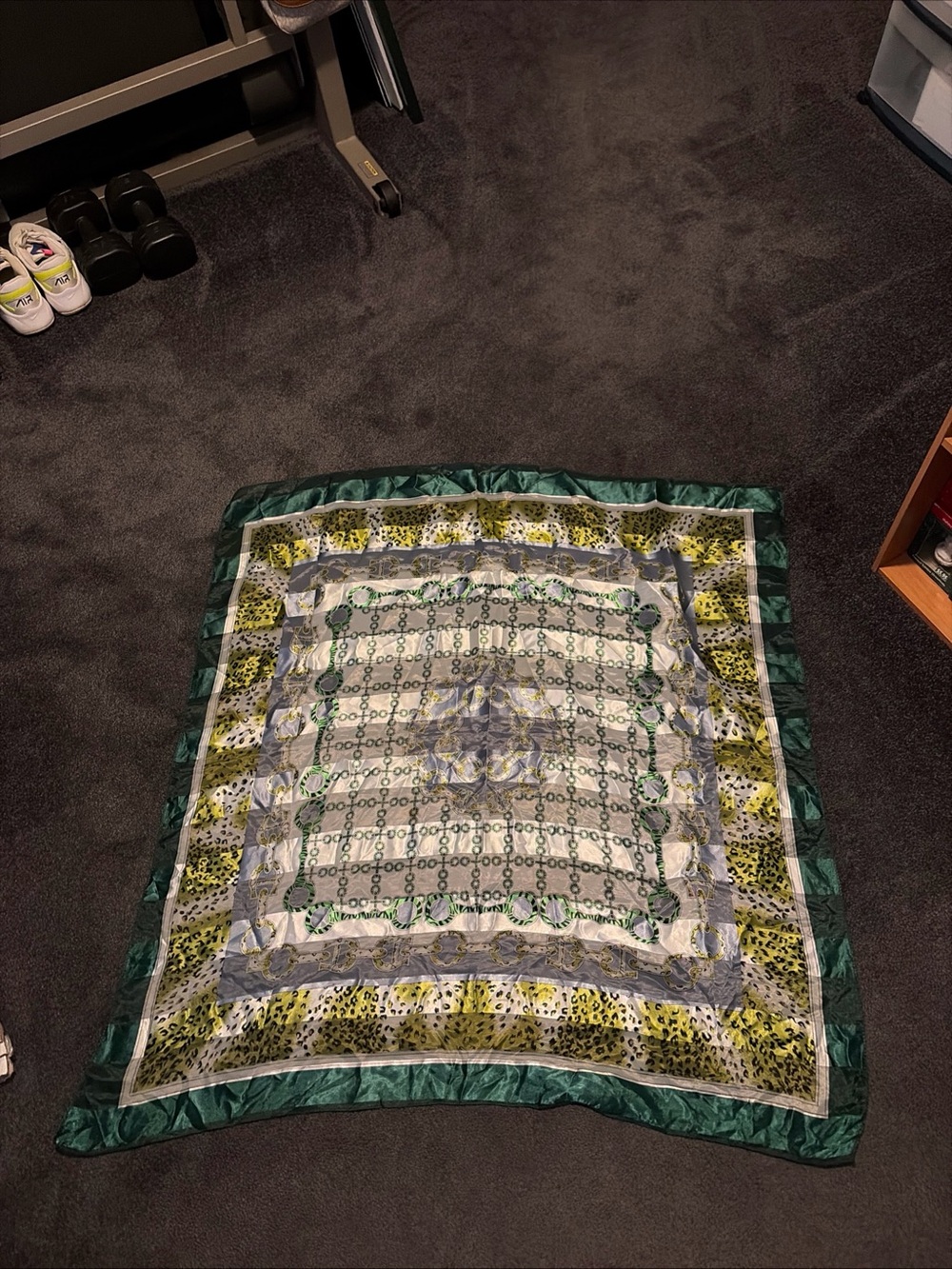 Leopard Print Scarf With Green & Gold Classic Details 36” Square Easy To Style